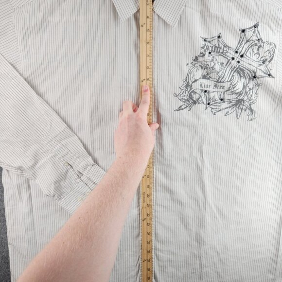 Avirex Button Up Graphic Striped White Gray 2XB Big Embellished Long Sleeve - Picture 11 of 16